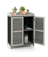 Grey Solid Wood Patio Storage Cabinet Garden Potting Bench Table with Me... - $360.24 CAD