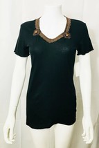 Great White T Company T-Shirt Short Sleeve Black Brown Lace Trim Top sz ... - £13.89 GBP