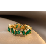 Emerald Ring Baguette Eternity Band Gold Silver May Birthstone Christmas... - €70,26 EUR+