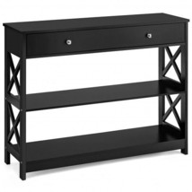 3-Tier Console Table with Drawers for Living Room Entryway-Black - £148.30 GBP