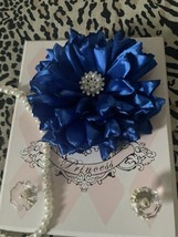 HANDMADE ROYAL BLUE SATIN 5 X 5&quot; FLOWER FOR BROOCH WITH PAD OR HEADBAND - $11.88