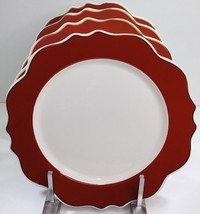 4 Edge Salad Plates Grace’s Teaware 9” Scalloped, Red, White and Gold - £34.34 GBP