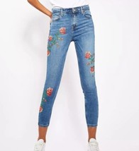 TOPSHOP Moto Jamie Floral Embroidered Jeans High Waisted Skinny Ankle Pa... - $30.00