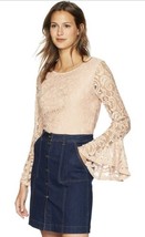 SMALL Adrianna Papell Womens Full Lace Bell Sleeve Top in Warm Blush BNWTS - £15.72 GBP