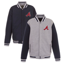 New Mens Braves 2-tone Reversible Fleece Jacket Baseball - Gray/Navy - $89.90