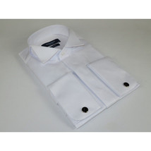 Men Tux Formal 100% Cotton Shirt MANSCHETT Turkey Slim Fit 303-01 White Wing tip image 2