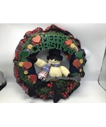 Wreath Snowman Plaid Flannel Merry Christmas Holiday Hearts Buttons Farm... - £12.44 GBP