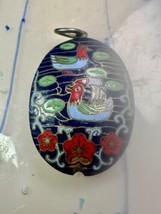 Vintage Ducks swimming in lake w flowers Cloisonne pendant Double Sided - $1,643.28 MXN