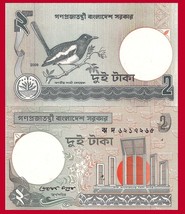 Bangladesh P6C, 2 Taka, Magpie Robin / Shaheed Minar monument, UNC 2009 ... - £0.79 GBP