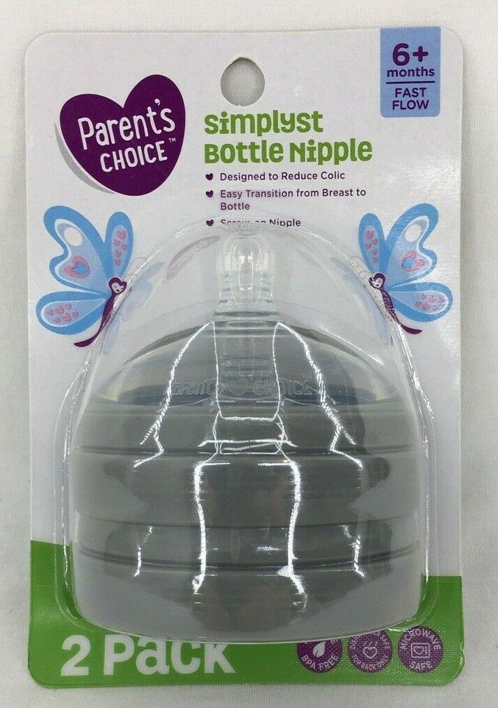 Parent's Choice Simplyst Bottle Nipple 6+Month 2 Pack Fast Flow Anti-Colic NEW - $14.64