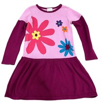 Hanna Anderson Girls Long Sleeve Floral Sweater Dress Size 4 Pink &amp; Purple - £12.96 GBP