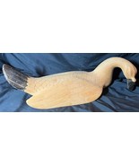 Vintage Arthur Court Solid Wood Carved Swan with Brass Beak &amp; Tail Woode... - $146.25