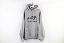 Vintage Mens 2XL XXL Spell Out Jeep Cherokee Hoodie Sweatshirt Heather Gray - £38.25 GBP