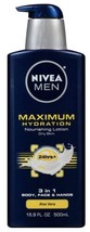 Nivea For Men Maximum Hydration 16.9z - 3 in 1 Body, Face &amp; Hands with Aloe Vera - £11.92 GBP