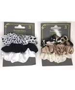 Assorted Scrunchie Lot (2) 3 pc sets Black White Tan Animal Print Satiny... - $6.00