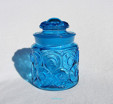 Moon &amp; Star Canister Jar L E Smith 7 inches 2# Small Colonial Blue Jar P... - £21.89 GBP