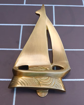 Nautical Brass Metal Golden Sailor Sailboat Boat Ship Door Knocker Sculp... - $29.99