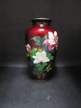 Cloisone Shippo Yusen pigeon blood red floral vase 7&quot; - £98.06 GBP