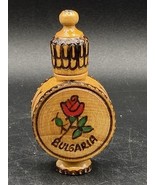 Pyrography Artwork Bulgarian Wooden Perfume Scent Bottle Flowers Vintage - $17.81