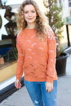 Give Joy Peach Pointelle Shoulder Lace Sweater - £9.43 GBP