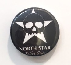 North Star Roller Girls Button Pin 1&quot; Black &amp; White Skull - $6.00