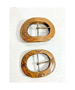 2 BoHo Wooden Belt Buckles Carved Unisex Handmade Wood Vintage 80s - £9.91 GBP