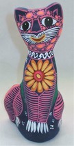 Hand-painted Ceramic Clay Pottery 7&quot; Tall Kitty Cat Colorful Figurine K5 - £11.09 GBP