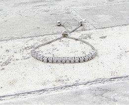 925 Silver - White Cubic Zirconia Adjustable Child Box Chain Bracelet - BT1052 - £18.50 GBP