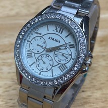 Unused Stylish Strada Men Lady Silver Rhinestone Analog Quartz Watch~New Battery - £9.45 GBP