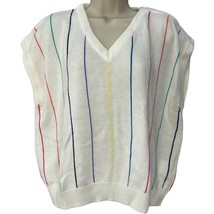 Vintage Jantzen Womens V Neck Short Sleeve Sweater White Multi Stripe Size L  - £29.72 GBP