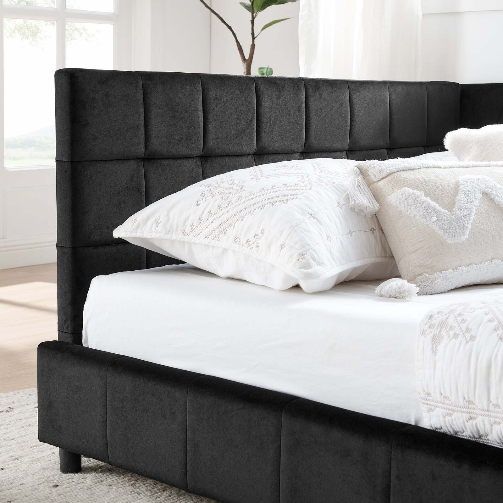 Full Size Upholstered Tufted Bed Frame Velvet Black Sofa Item image 6