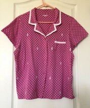 Laura Scott Pink Size L Embroidered 100% Cotton Pajama Top with White Polka Dots - £11.13 GBP