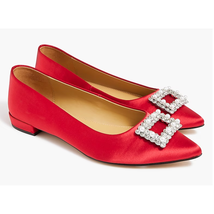 Crystal Embellished Pointed-Toe Satin Flats | Sz 6, Ruby Red | J Crew Factory - £56.40 GBP