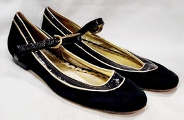 Juicy Couture BLACK GOLD SUEDE Mary Jane Flat Leather Buckle Ballet 6 M ... - $39.99