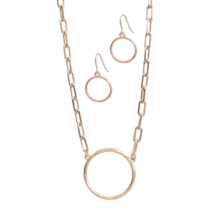 Paper Clip 4mm Chain Necklace and Dangle Earrings Hammered Loop Gold - $13.24