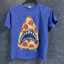 Gildan Heavy Cotton T-Shirt Youth Boys Medium Blue Hungry Pepperoni Pizza Shark - £10.38 GBP