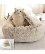 Super Soft Cat Bed Warm &amp; Cozy Soft Plush Round Bed for Home &amp; Travel Wa... - £28.18 GBP+