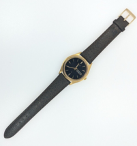 Citizen Men&#39;s Dress Watch Gold Tone Black Dial 4-S14447 Leather 1990s AS IS - £30.50 GBP