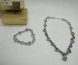 Premier Designs Jewelry Silvertone Argyle Necklace 16-18” &amp; Bracelet 7.5... - £22.95 GBP