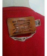 Levis Leather Patch Tag Trucker Vest Large Navy metal buttons Tan tab Vintage - $96.99