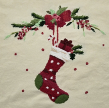 Vintage Embroidered Christmas Stocking Floral Design 11.5x11 Handmade Fa... - $347.40 MXN