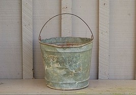Old Vintage Rustic Galvanized Bucket Water Lawn Garden Flower Pot Country Farm e - £31.64 GBP