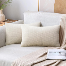 Pyonic Lumbar Waffle Pillow Covers,Set of 2 Soft Cotton 12X20 Inch Throw Pillow  - £8.08 GBP