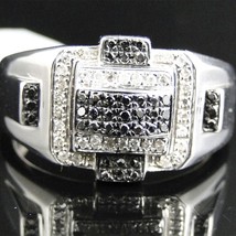 0.75 Ctw Lab Created Black &amp; Diamond 14K White Gold Plated Pave Band Men... - €95,83 EUR