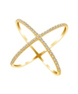 0.55 Ct Round Cut Moissanite 14K Yellow Gold Plated Silver Criss Cross Ring - $210.35