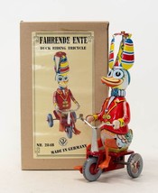 Nurnberger Blechspeilzeug Tin Litho Duck Riding Tricycle In Original Box - $24.15