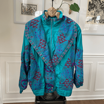 Vintage 90s 94 Lady Lavon Teal Satin Print Winderbreaker Jacket 1X - $602.64 MXN