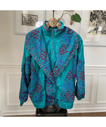 Vintage 90s 94 Lady Lavon Teal Satin Print Winderbreaker Jacket 1X - €27,80 EUR