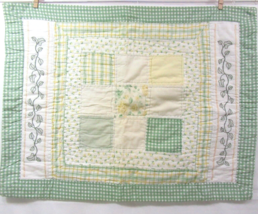 Waverly Embroidery Floral Gingham Green Yellow Patch Quilted 2-PC Standa... - £29.89 GBP