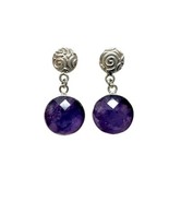 Jay King Sterling Checkerboard Faceted Round Amethyst Bezel Set Dangle E... - $1,141.41 MXN